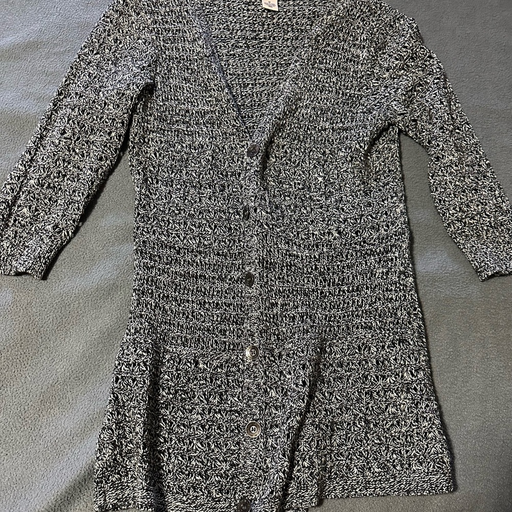 DKNY Black and White Knit Cardigan